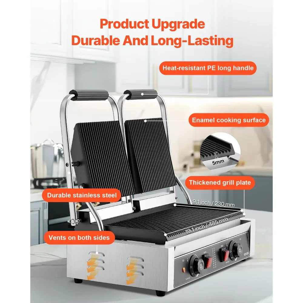 Elektriline Panini Grill (3600 W, 48×23 Cm, Roostevaba Teras) – toote pilt 2