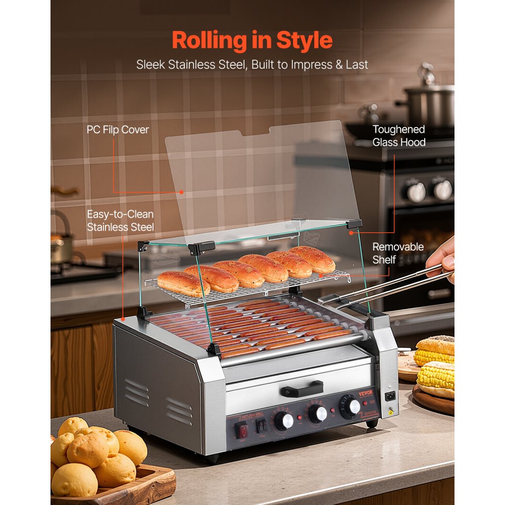 Hot Dog'i Rulliküpsetaja (2400 W, 30 Viinerit, Roostevaba Teras) – toote pilt 3