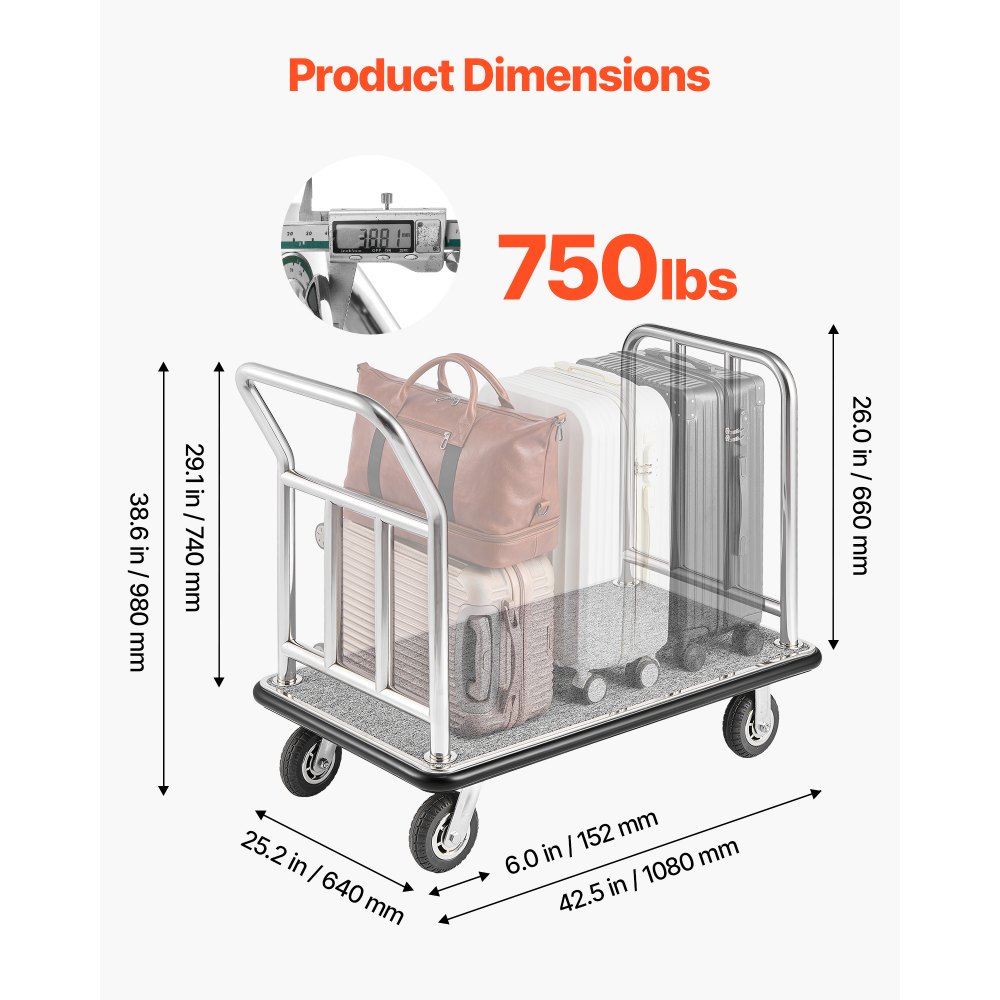Hotelli Pagasikäru (340 Kg Kandevõime, 107×63,5 Cm Platvorm, 15 Cm Rattad) – toote pilt 2