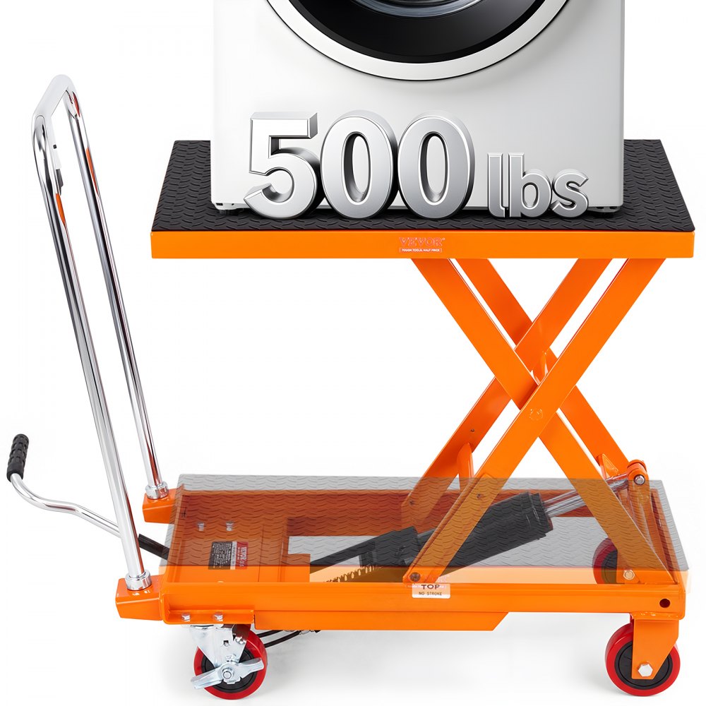 hüdrauliline tõstukäru 500 kg – Hüdrauliline aiakäru (500 kg kandevõime, 72,4 cm tõstekõrgus, 4 ratast)
