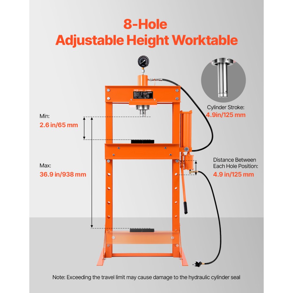 Hüdrauliline Töökoja Press (30T, 855×700×1750 Mm, 125 Mm Silindritõmme) – toote pilt 2