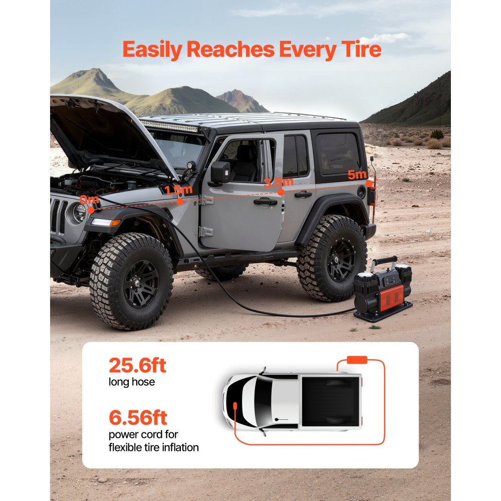 Kahe silindriga õhukompressor (300 L/min, 12V, 10,3 bar) – toote pilt 3
