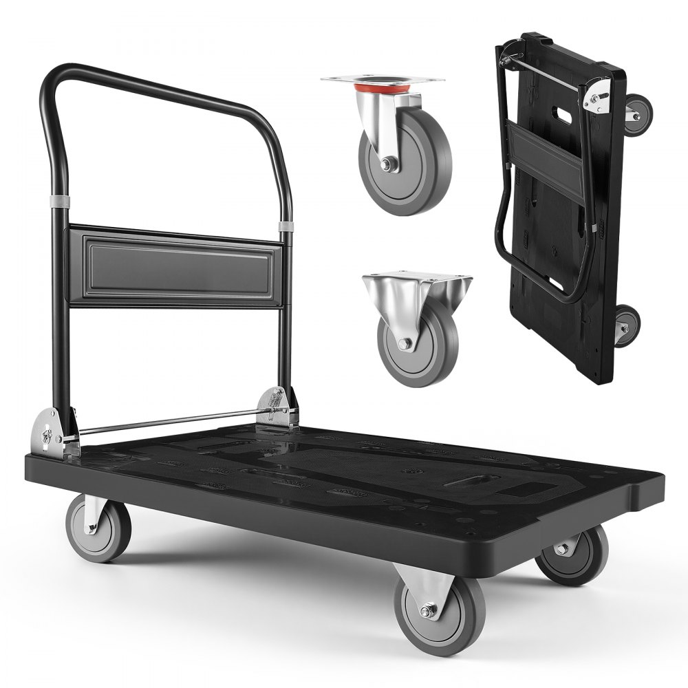 kokkupandav platvormkäru 453,6 kg – Kokkupandav platvormkäru (453,6 kg kandevõime, 89,5×59,5 cm, 360° pööratavad rattad)