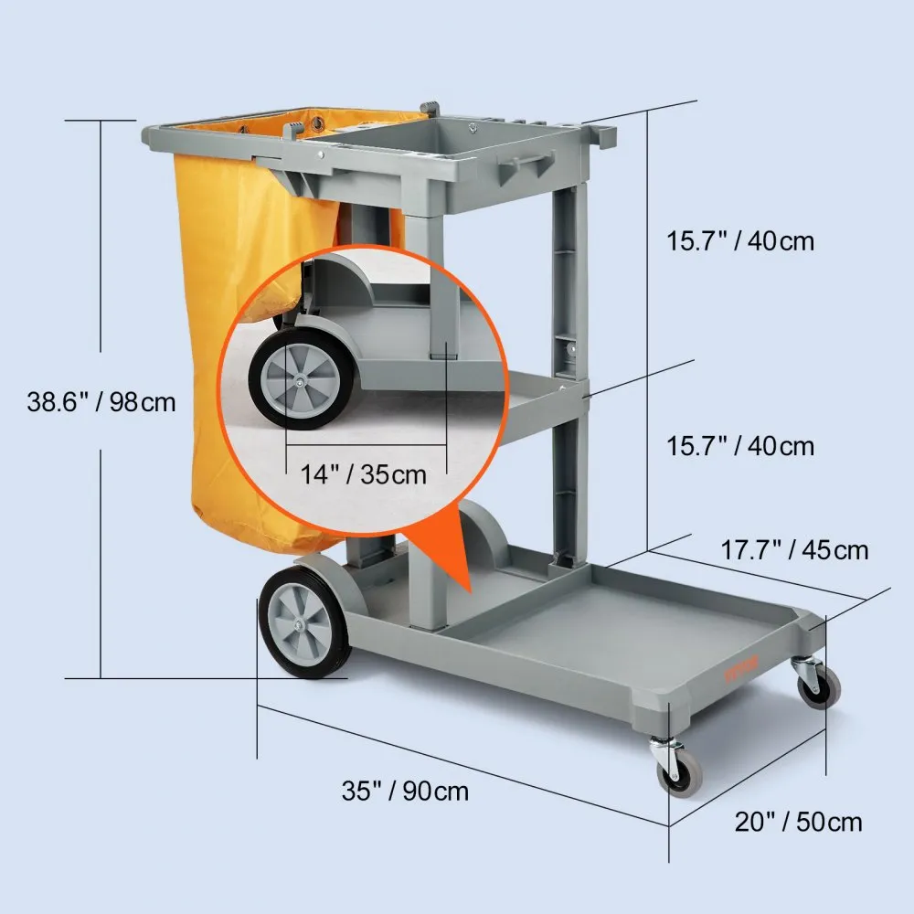 Kolme Riiuliga Koristuskäru (200 kg Kandevõime, 95 L Kott, 120×51×98 cm) – toote pilt 4