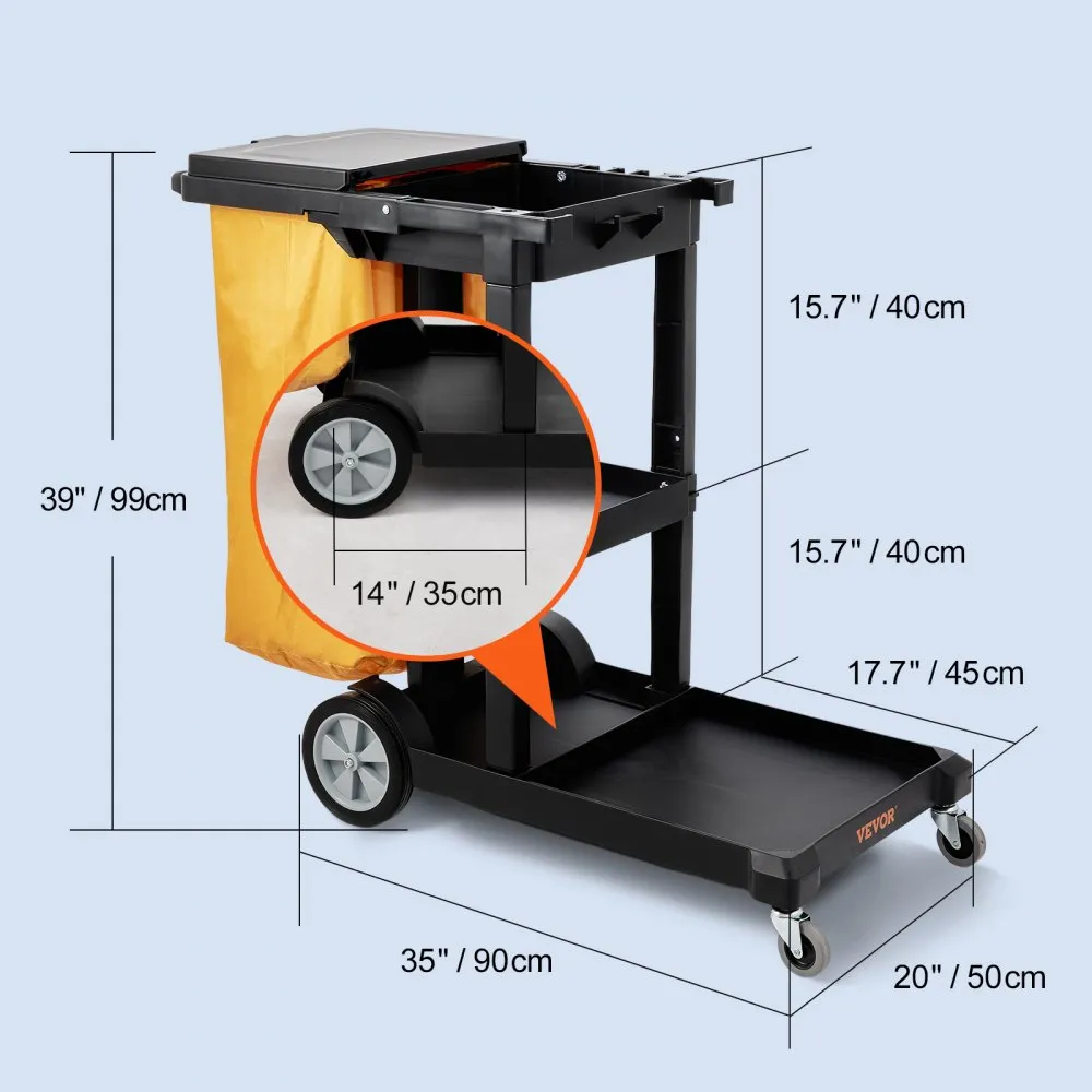 Kolme Riiuliga Koristuskäru (90,7 Kg Kandevõime, 95 L Kott, 120 x 51 x 98 Cm) – toote pilt 4
