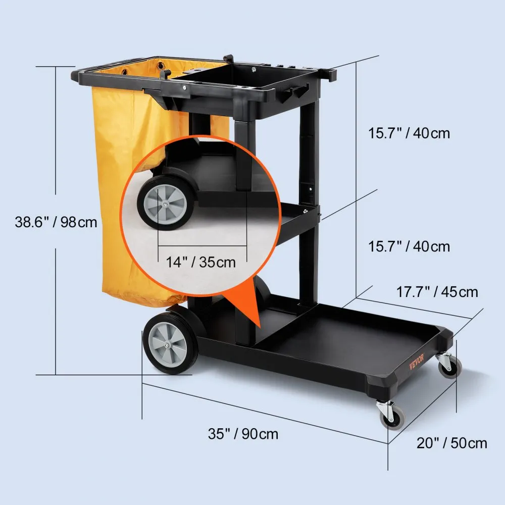 Kolme Riiuliga Koristuskäru (90,7 Kg Kandevõime, 95 L Kott, 120 X 51 X 98 Cm) – toote pilt 4