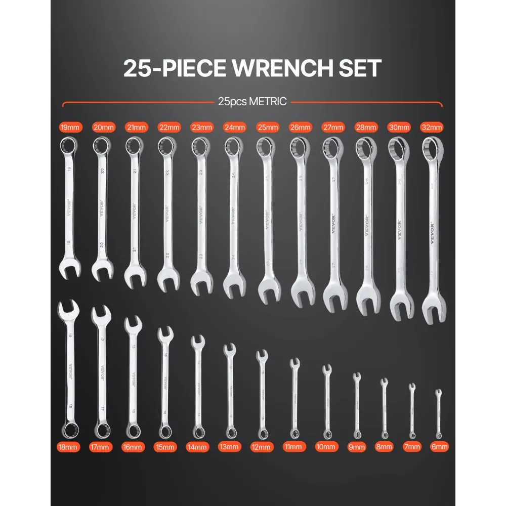 Kombineeritud Mutrivõtmete Komplekt, 25 Tk, Rullkotiga, Süsinikteras, 6-32 Mm – toote pilt 1