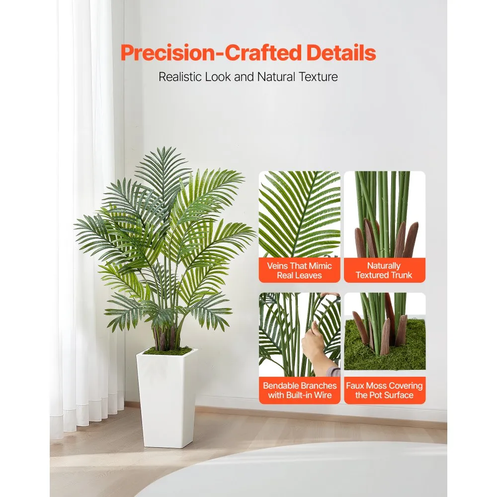 Kunstlik Areka Palm (122 cm, 2 tk, Valge Kõrge Lillepotiga) – toote pilt 1