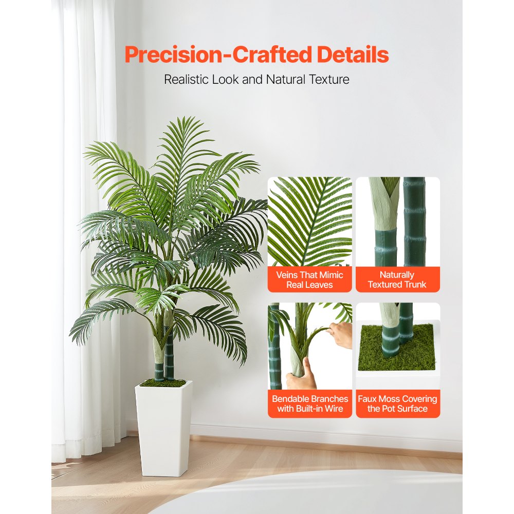 Kunstlik Areka Palm (152,4 Cm, Valge Kõrge Lillepott, PE Materjal) – toote pilt 1