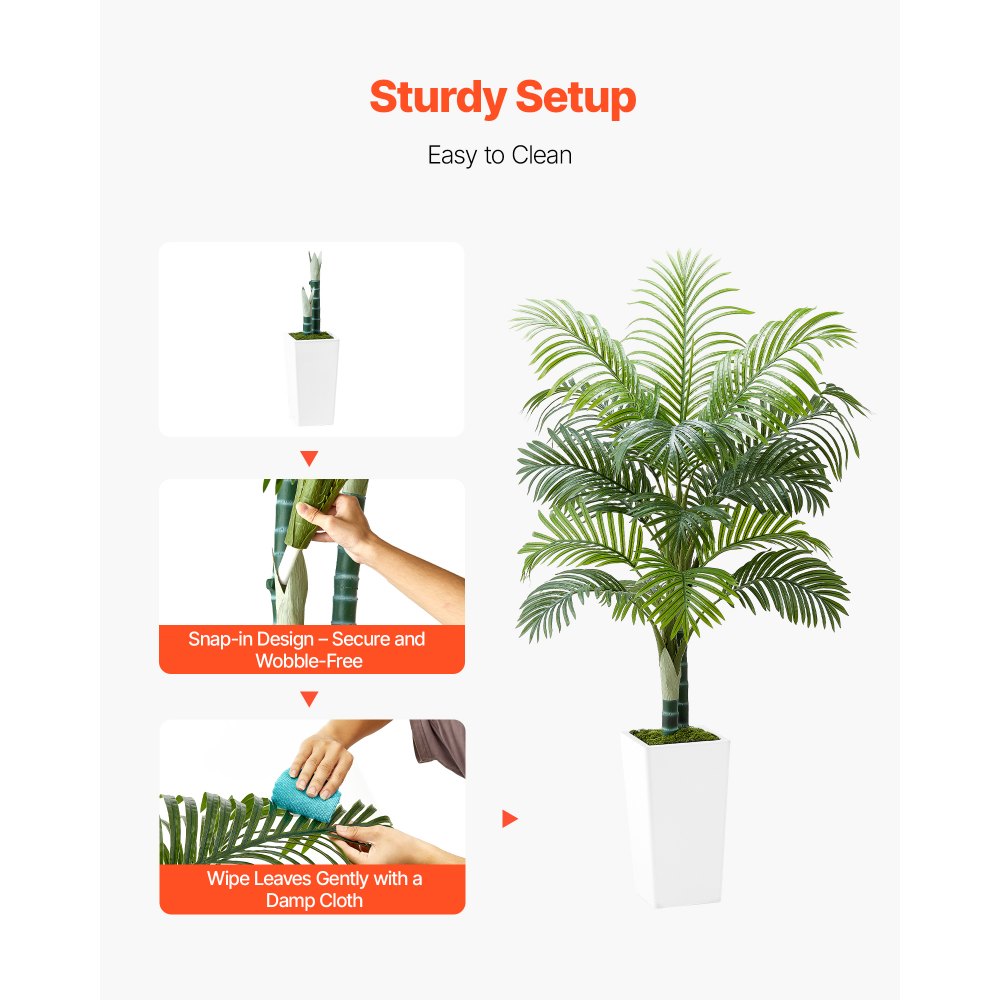 Kunstlik Areka Palm (152,4 Cm, Valge Kõrge Lillepott, PE Materjal) – toote pilt 3
