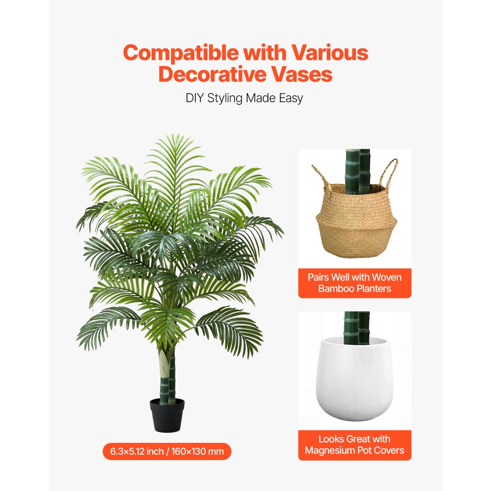 Kunstlik Areka Palm (152,4 Cm, Valge Kõrge Lillepott, PE Materjal) – toote pilt 4