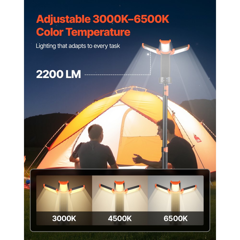 LED-Töövalgusti Statiivi ja 3 Lambipeaga, 6 Ah, 2200 Luumenit, IP65 – toote pilt 1