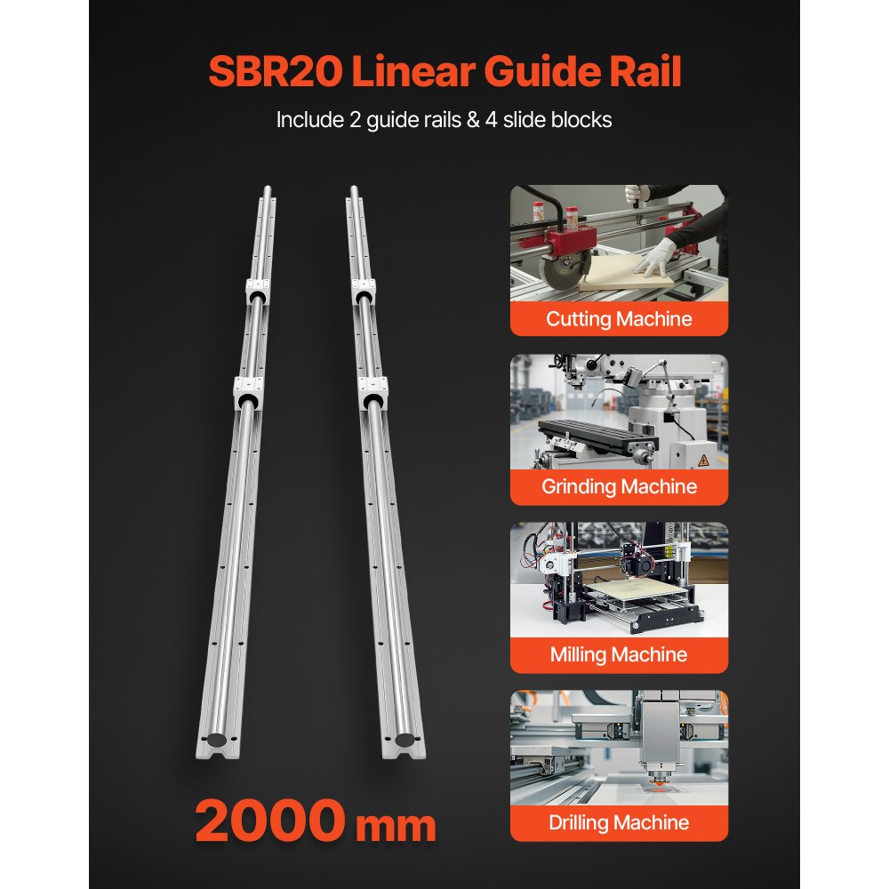 Lineaarne juhtsiinide komplekt (2000 mm, 20 mm diameeter, 60 kg dünaamiline koormus) – toote pilt 1