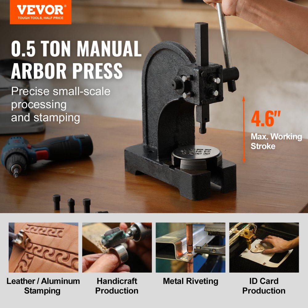 Manuaalne Võllipress (0,5 Tonni, 11,9 cm Käik, 18 cm Rammi Pikkus) – toote pilt 1