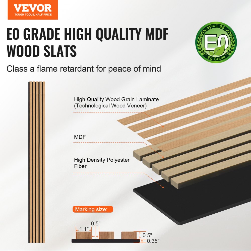 MDF Puidust Akustilised Paneelid (20,8 m², Hele Tamm, 240×20 cm) – toote pilt 1