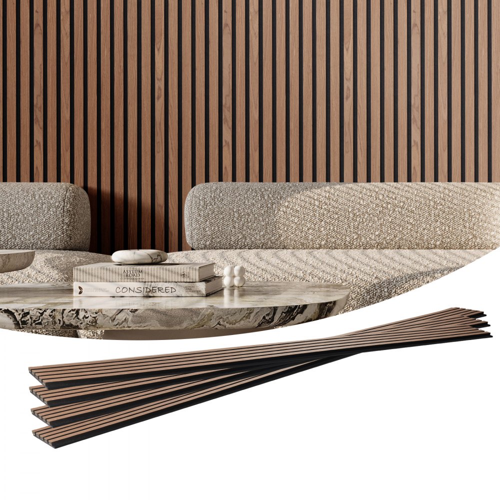 MDF akustilised paneelid pähkel – MDF Puitribadega Akustilised Paneelid (7,9 x 240 cm, Pähkel)