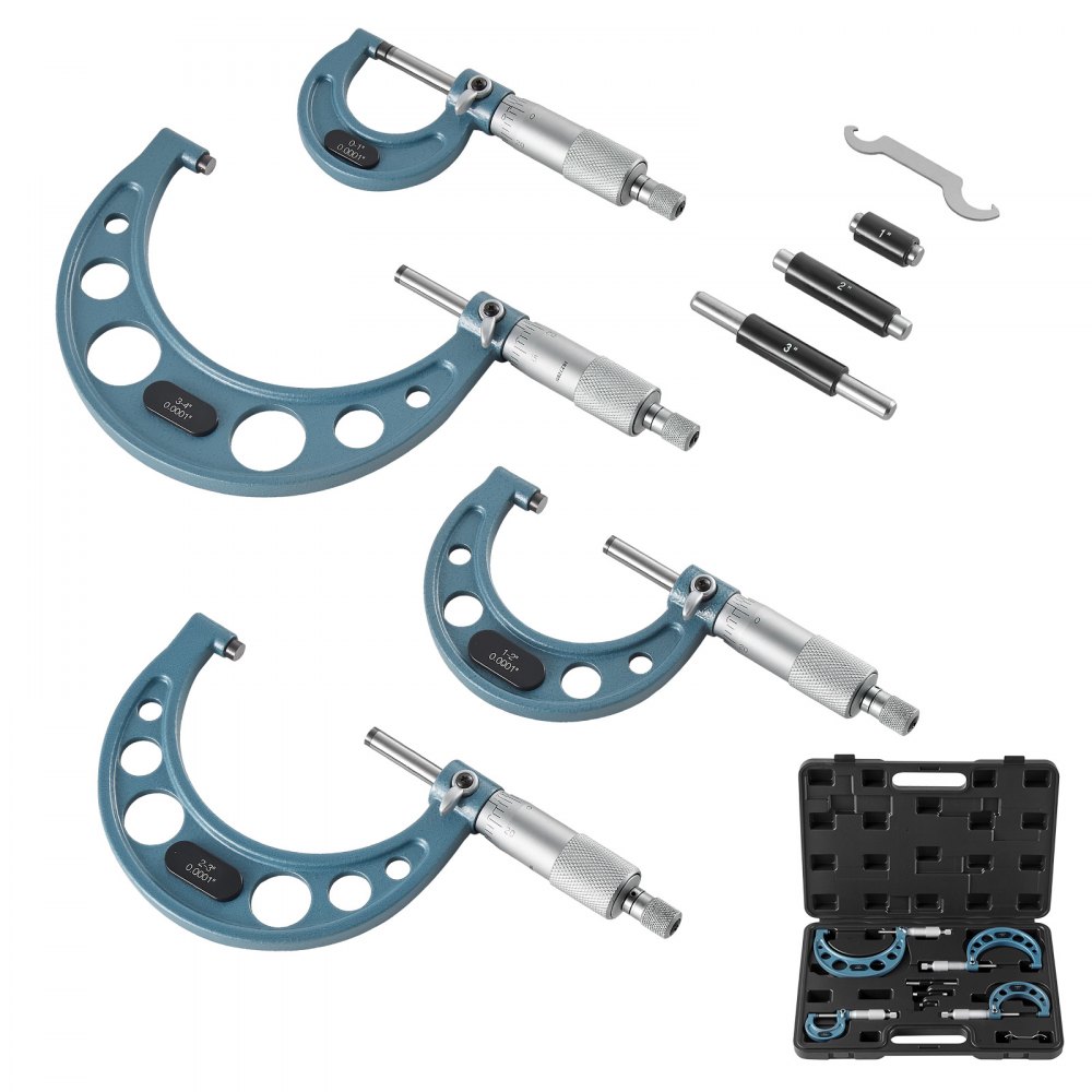 mikromeetri komplekt metallitöödeks – Mikromeetri Komplekt (0-10,16 cm, 4 Tk, Ülikõrge Täpsus, Kaitseümbrisega)