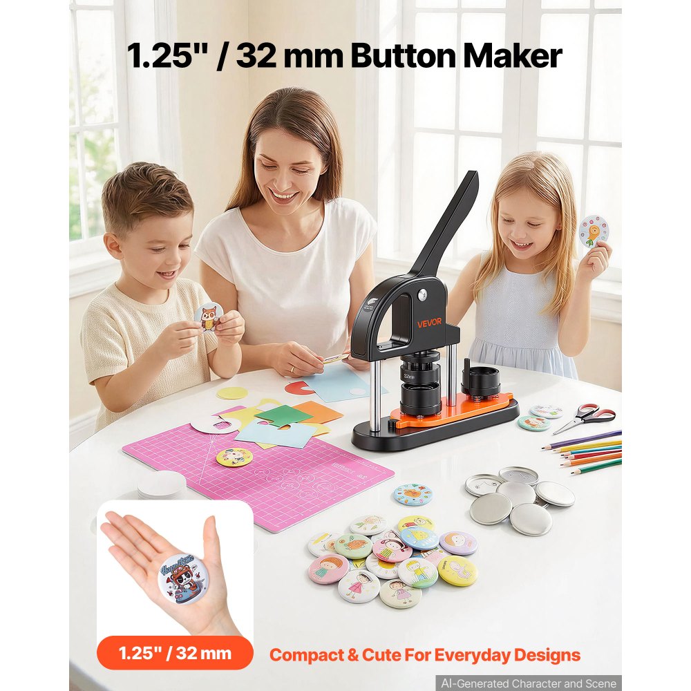 Nööbimasin (32 mm, plastist, must+oranž) – toote pilt 1