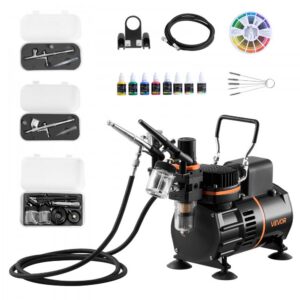 õhukompressoriga aerograafi komplekt – Õhukompressoriga Aerograafi Komplekt (120 W, 23-25 L/min, 0,3-0,8 Mm Otsakud)