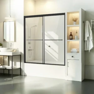 poolraamita topeltliugustega vannitoa uks – Poolraamita topeltliugustega vannitoa uks (142,2–152,4 cm x 152,4 cm, turvaklaas)