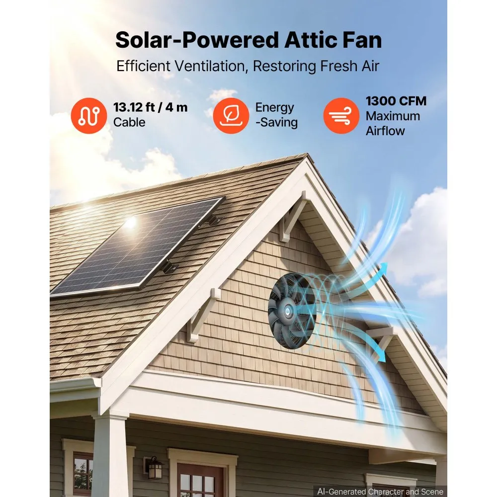 Pööningule paigaldatav päikesepaneeliga ventilaator (30,5 cm, 1300 CFM, termostaat) – toote pilt 1