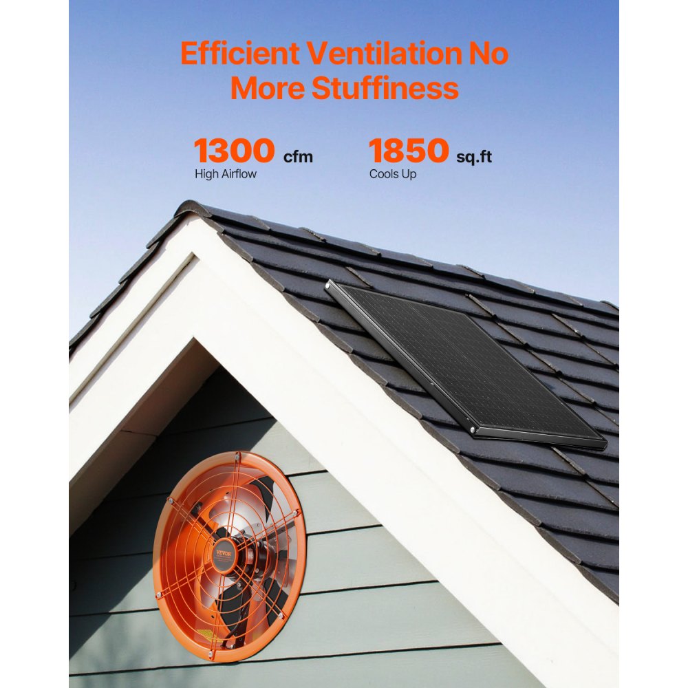 Pööningule paigaldatav päikesepaneeliga ventilaator (35,6 cm, 1300 CFM, termostaat) – toote pilt 1
