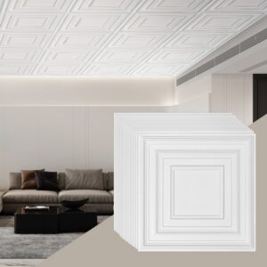 PVC laeplaadid 61x61 cm – PVC Laeplaadid 12-Tk 61 cm x 61 cm Lihtne Paigaldus Valge Mustriga