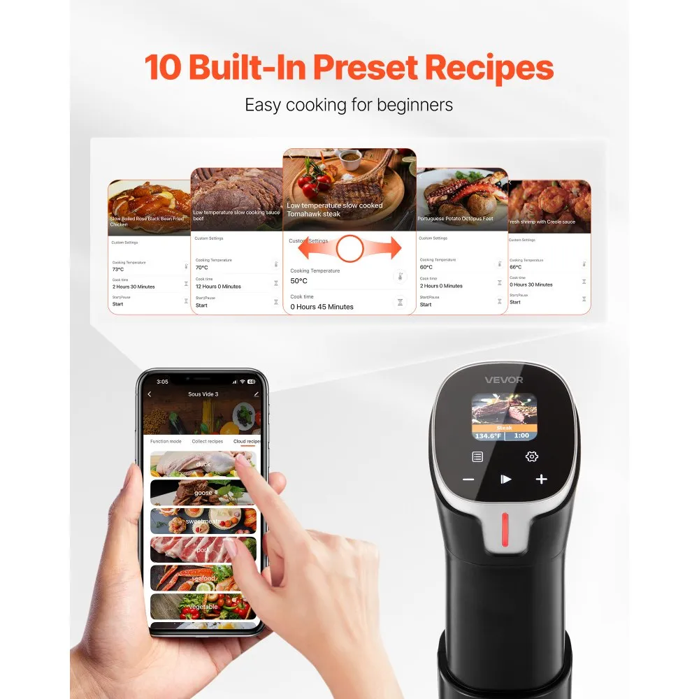 Sous Vide Täppisküpsetaja (1100 W, 25-92,5 °C, LCD Puuteekraan) – toote pilt 2
