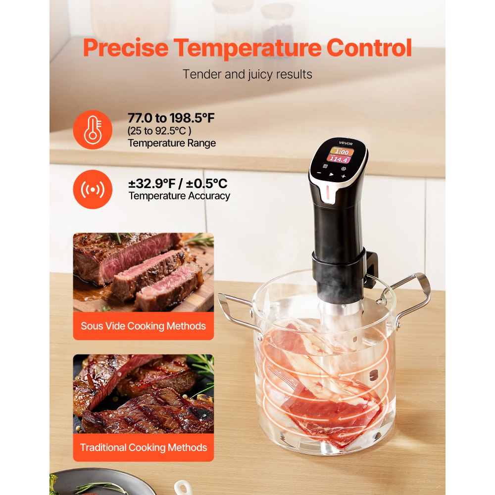 Sous Vide Täppisküpsetaja (1100 W, 25-92,5 °C, LCD Puuteekraan) – toote pilt 3