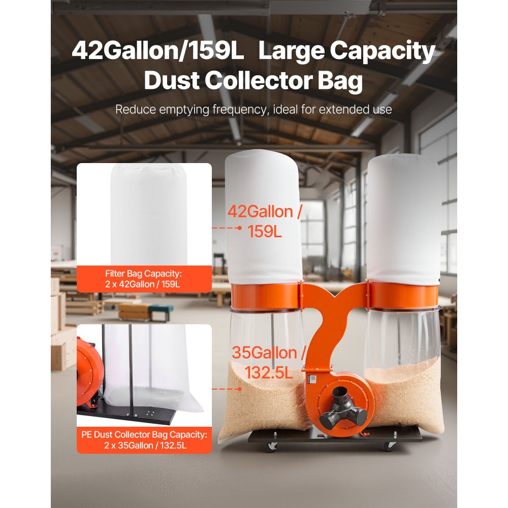 Tolmukoguja (1550 CFM, 3,0 Hj, 132,5 L Kott) – toote pilt 3