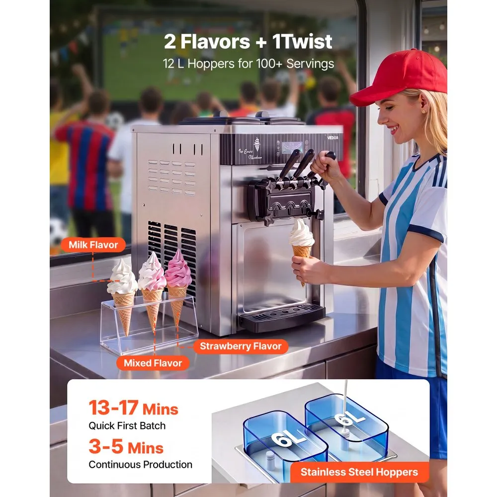 Tööstuslik Jäätisemasina (2200 W, 20-28 L/h, 3 Maitset) – toote pilt 4