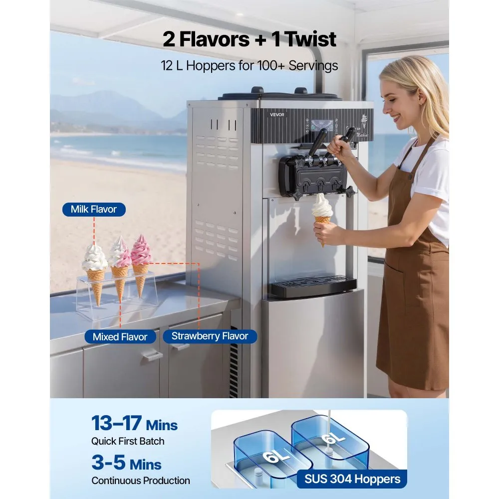 Tööstuslik Jäätisemasina (2200 W, 20-28 L/h, 3 Maitset) – toote pilt 4