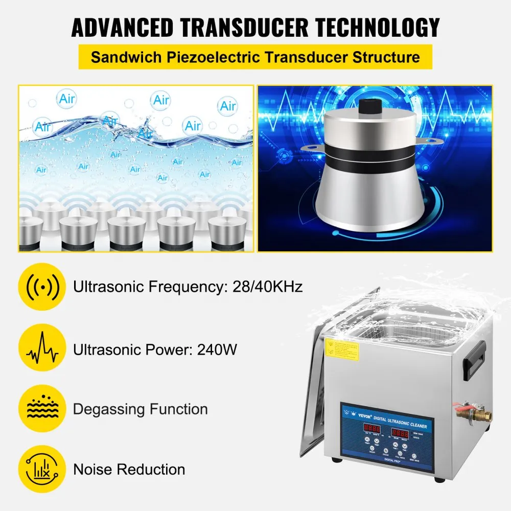 Ultraheli Puhastusmasin (10 L, 240 W, 28/40 kHz) – toote pilt 2